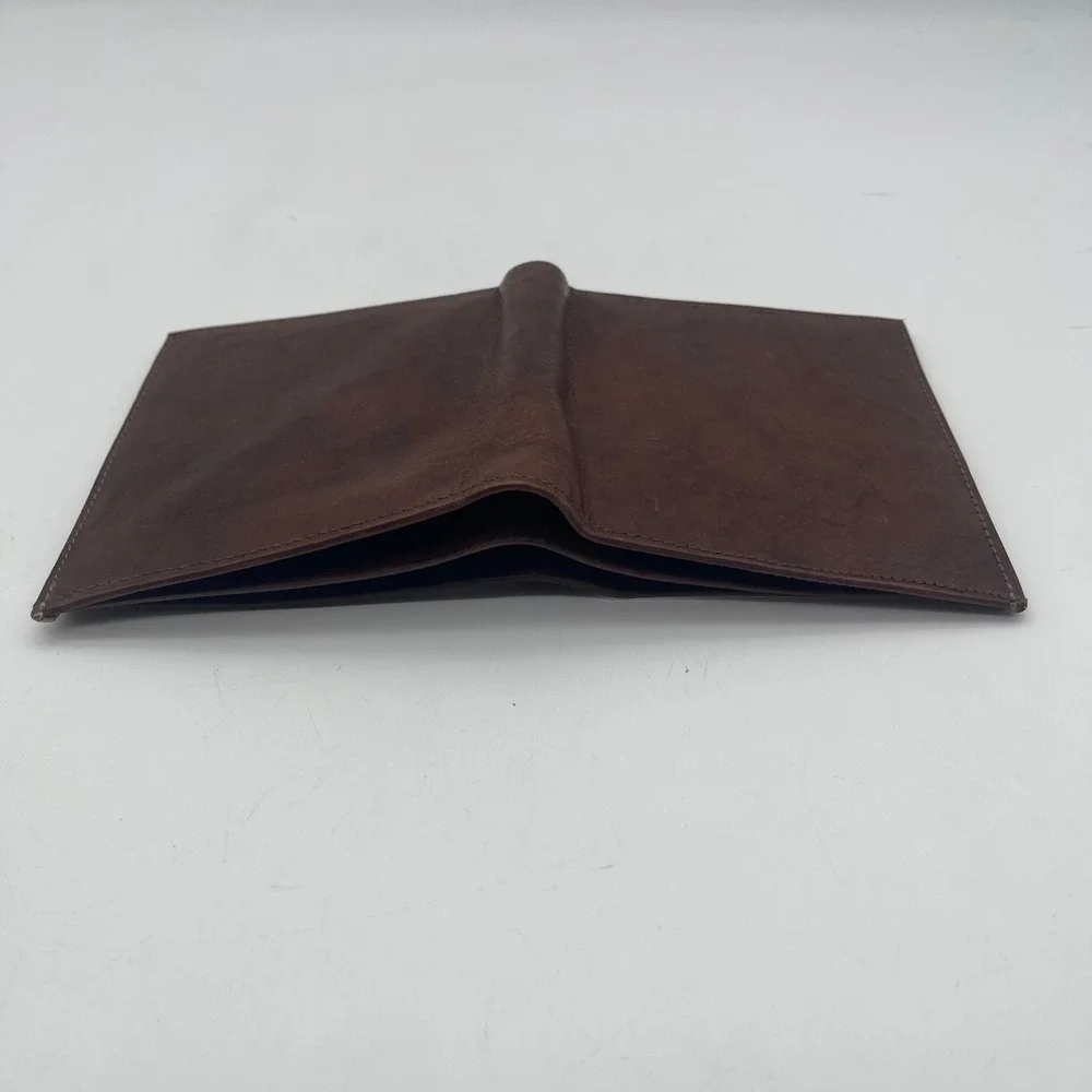 Handcrafted Genuine Leather Bifold Wallet Brown with ID Window Insert